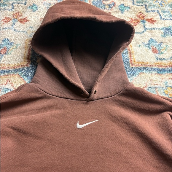 Vintage 90s Nike Brown Center Swoosh Pullover Hoodie Large - Picture 4 of 10